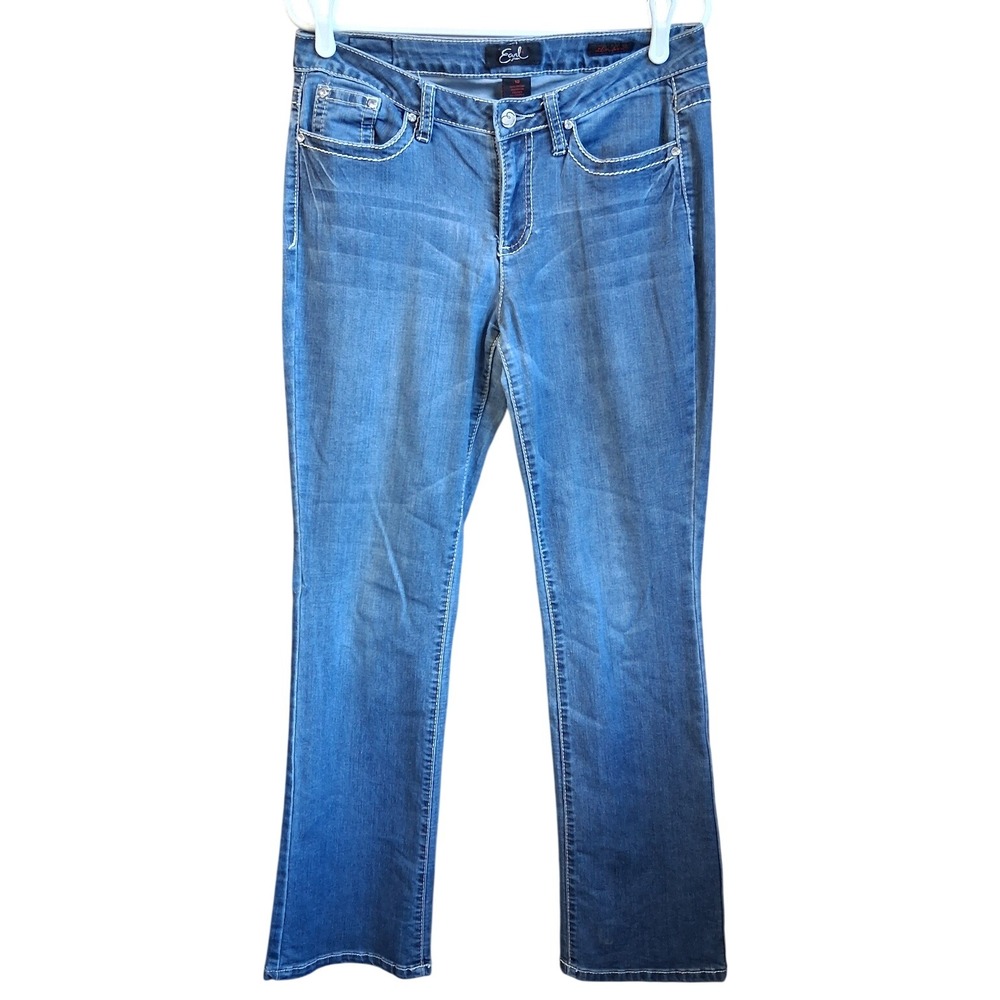 Earl‎ Jeans Slim Boot Sz 10 Med Wash Embelished Embroidered Pockets EUC
